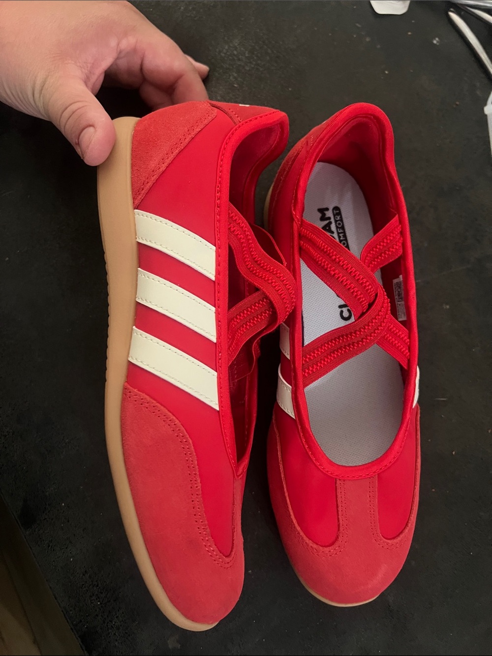 adidas Red Women's Mary Jane Sneakers with White Stripes NEW 8W